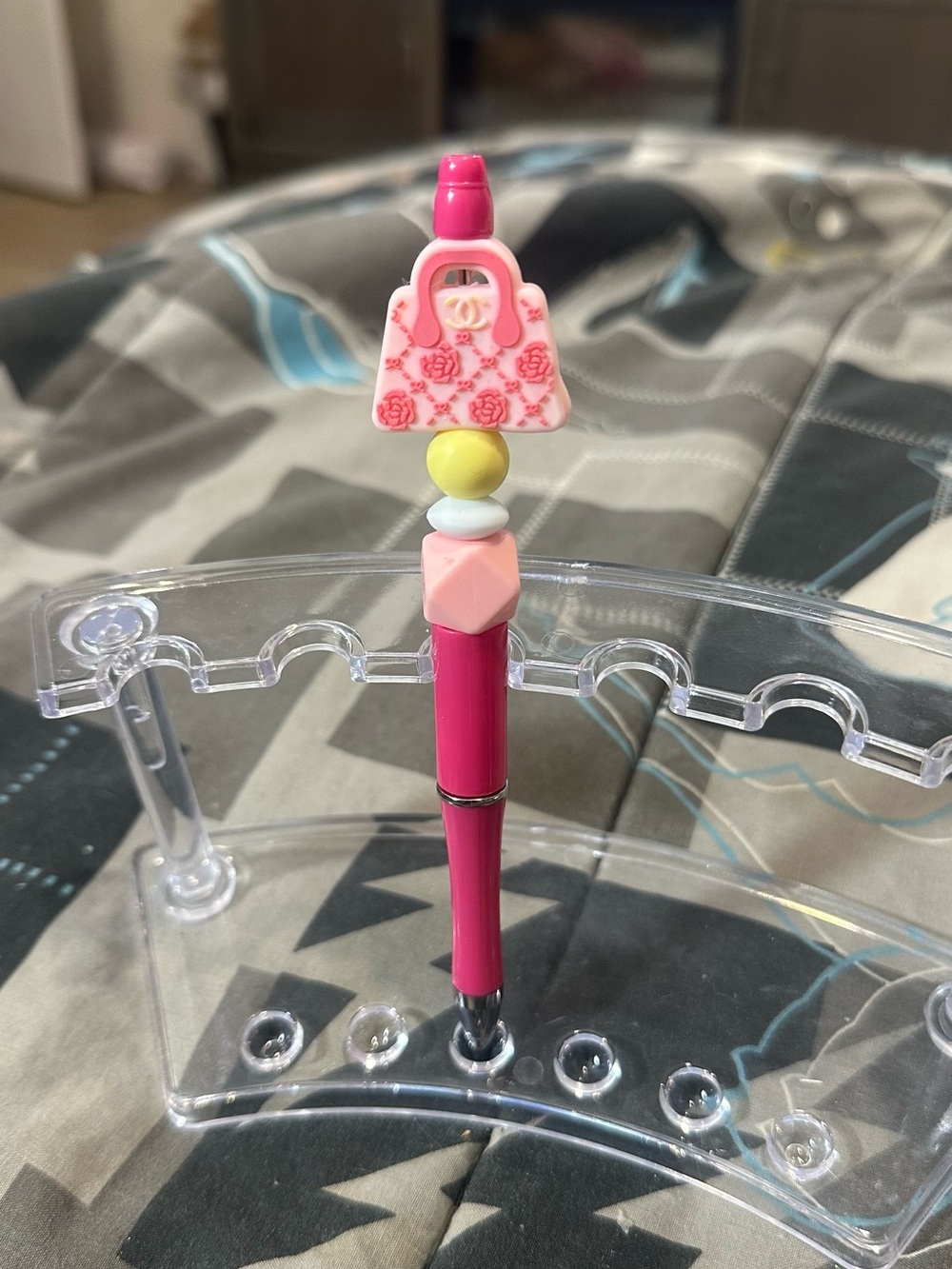 Pink Beaded Fashion Pen  - Decorative Purse Top